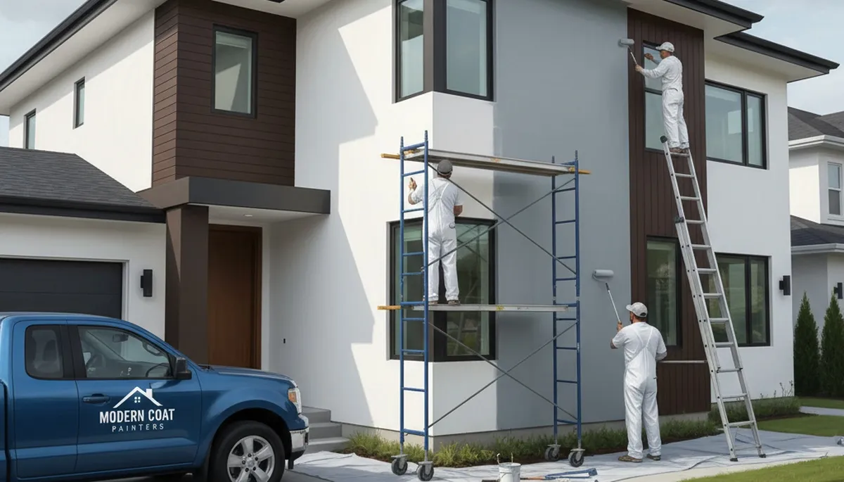 House painters in La Jolla, CA applying coastal-ready exterior paint on a home